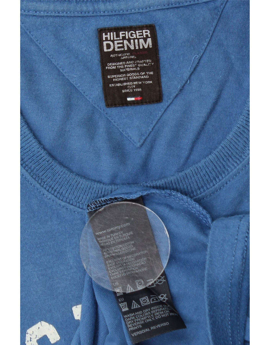 Tommy Hilfiger Hombre Camiseta Gráfica Top Algodón Azul Medio