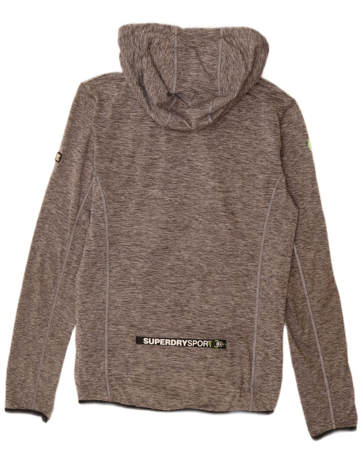 SUPERDRY Suéter con capucha y cremallera gráfica de ajuste atlético para mujer UK 40 Gris medio
