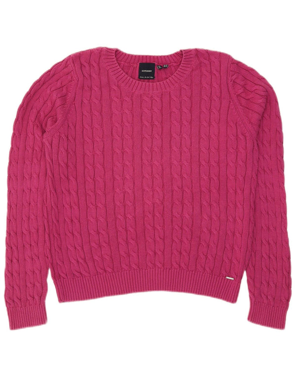 Superdry Jersey con cuello barco para mujer, talla 40, talla grande, algodón rosa