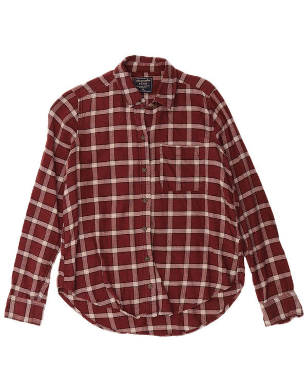 Abercrombie & Fitch Camisa de franela extragrande para mujer UK 6 XS Cuadros burdeos