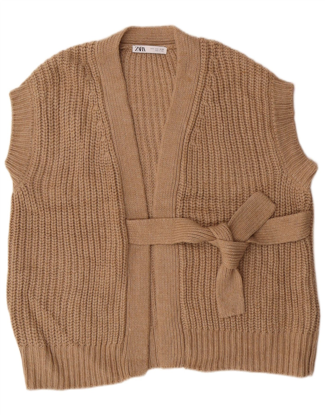 ZARA Suéter tipo cárdigan extragrande sin mangas para mujer UK 40 Small Marrón