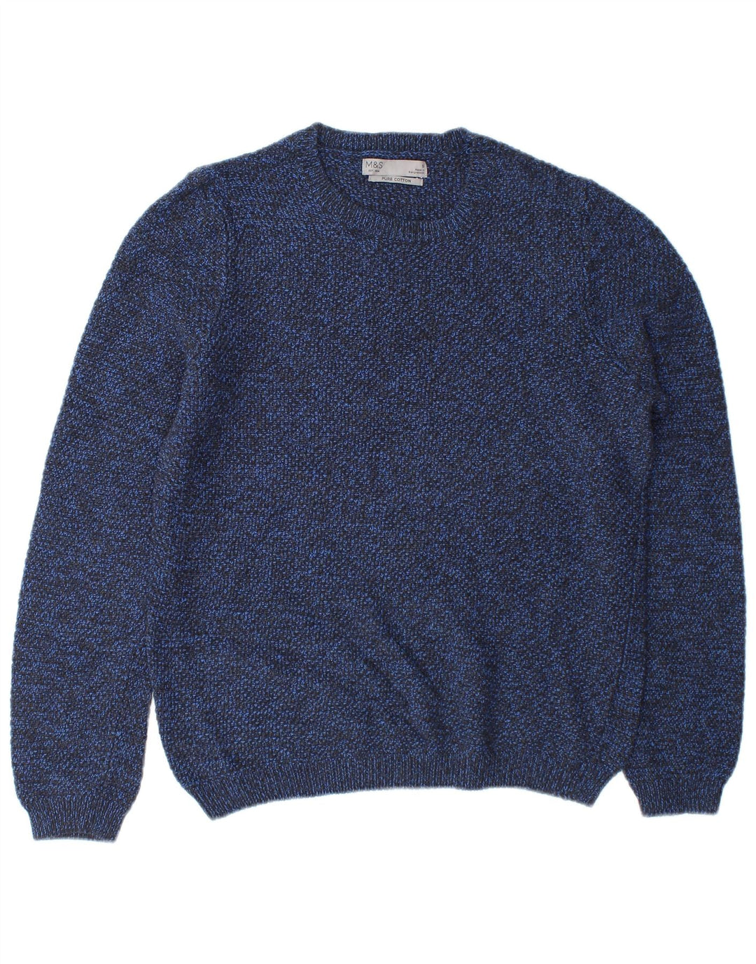 Marks & Spencer Jersey de cuello redondo para hombre de algodón moteado azul pequeño