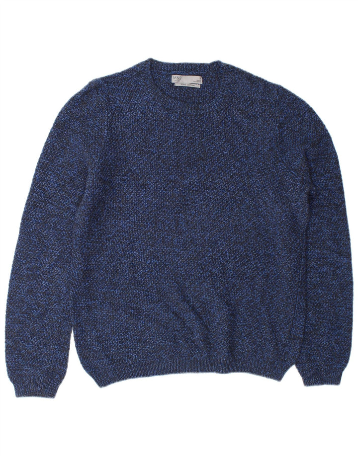 Marks & Spencer Jersey de cuello redondo para hombre de algodón moteado azul pequeño