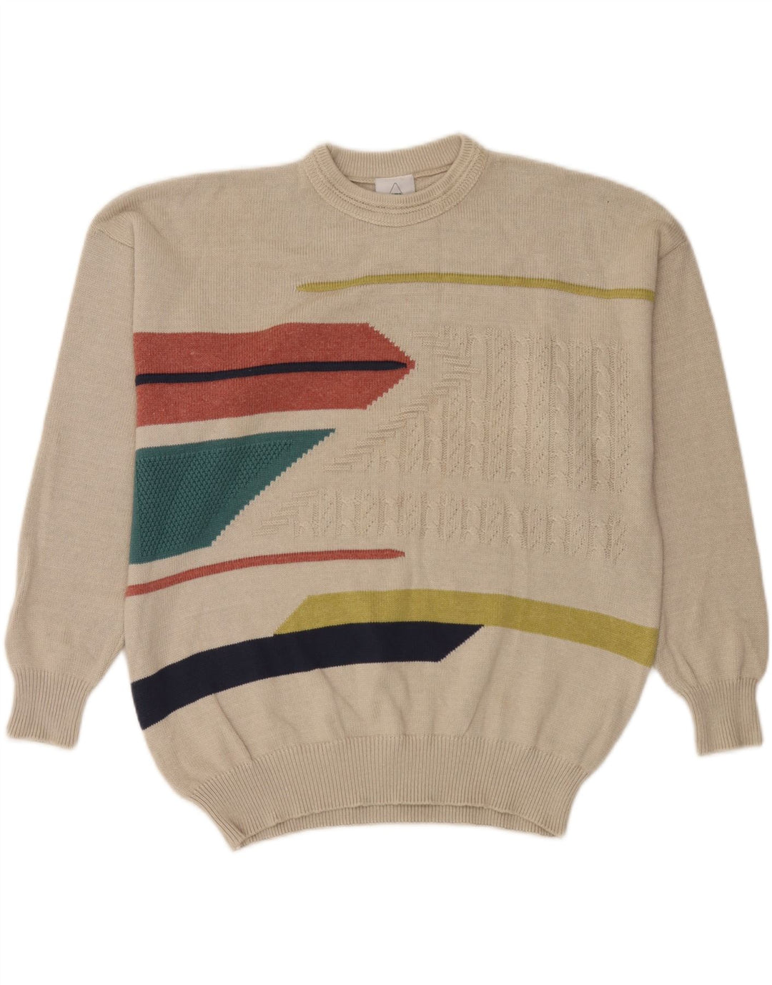 Nuevo Jersey rápido con cuello redondo para hombre XL Beige geométrico