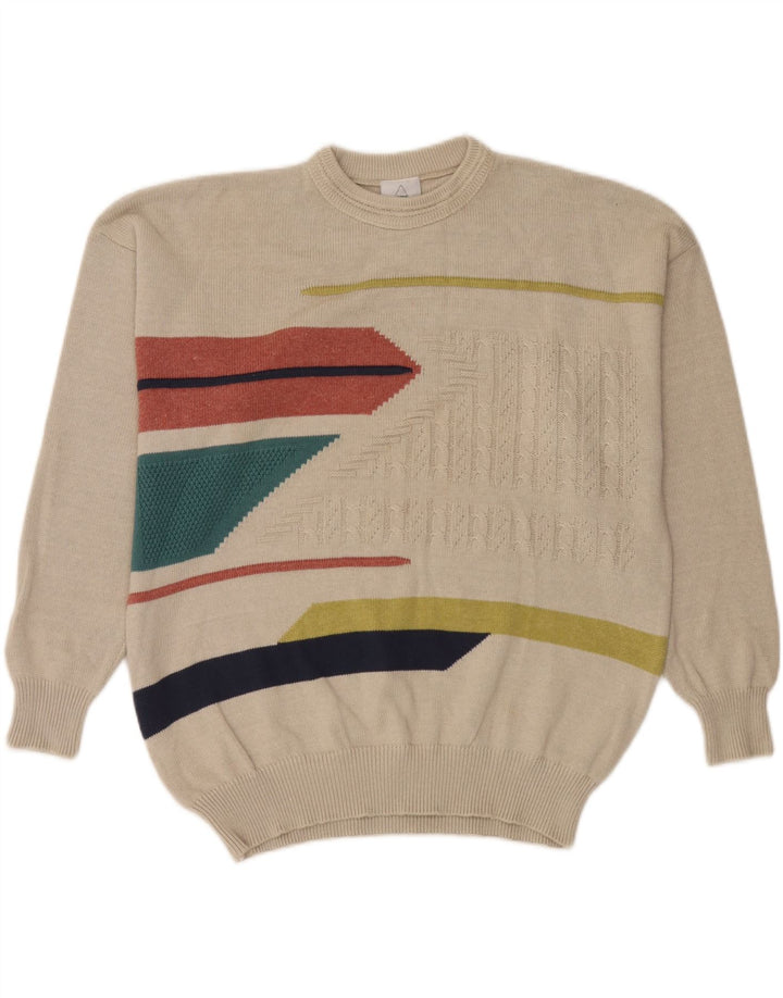 Nuevo Jersey rápido con cuello redondo para hombre XL Beige geométrico