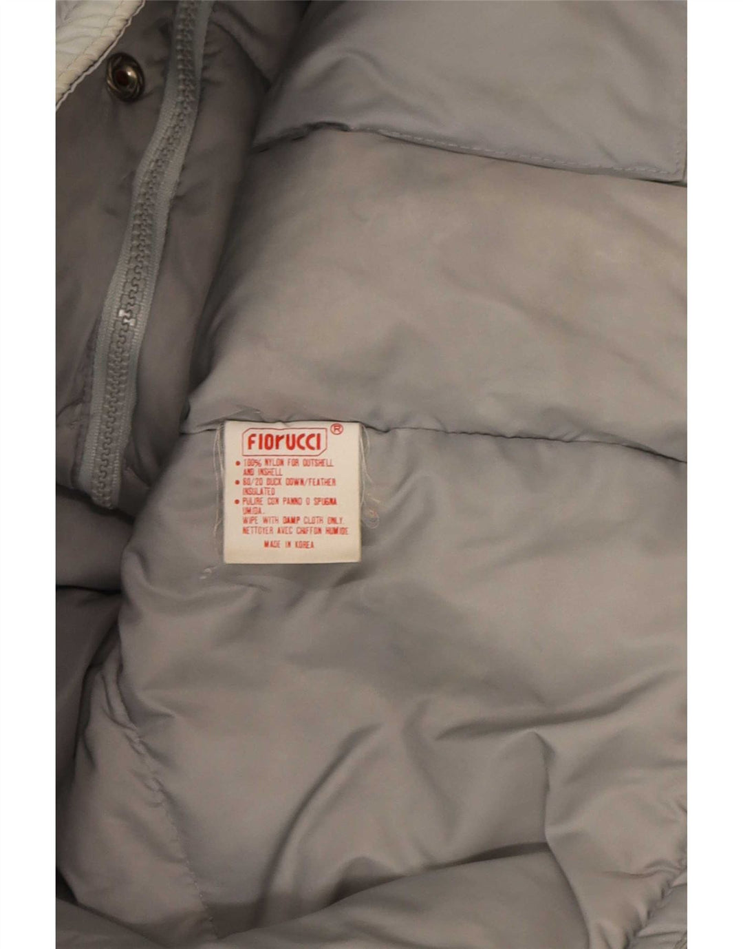 Fiorucci Chaqueta acolchada con capucha para hombre UK 38 Nylon color block gris medio