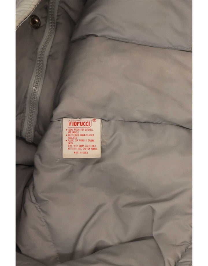 Fiorucci Chaqueta acolchada con capucha para hombre UK 38 Nylon color block gris medio
