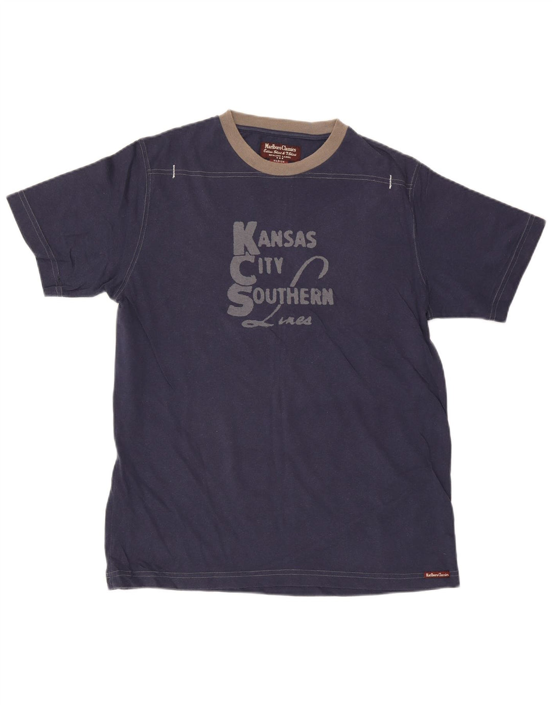 Marlboro Classics Camiseta gráfica para hombre Top Medium Azul marino Algodón
