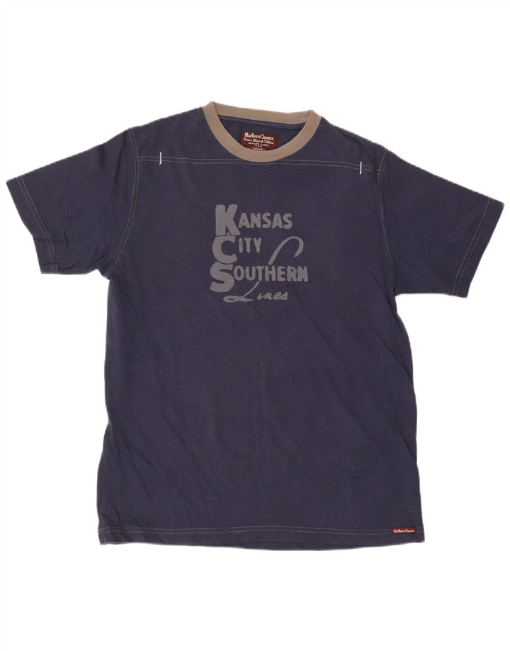 Marlboro Classics Camiseta gráfica para hombre Top Medium Azul marino Algodón