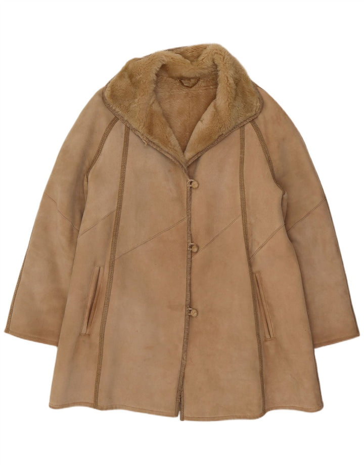 VINTAGE Abrigo de piel de oveja para mujer IT 46 Piel de oveja beige grande