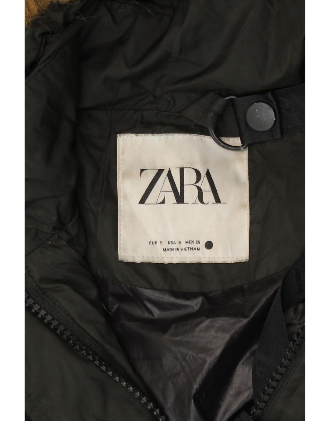 Zara Mujer Abrigo Acolchado Extragrande Con Capucha UK 40 Small Nylon Negro