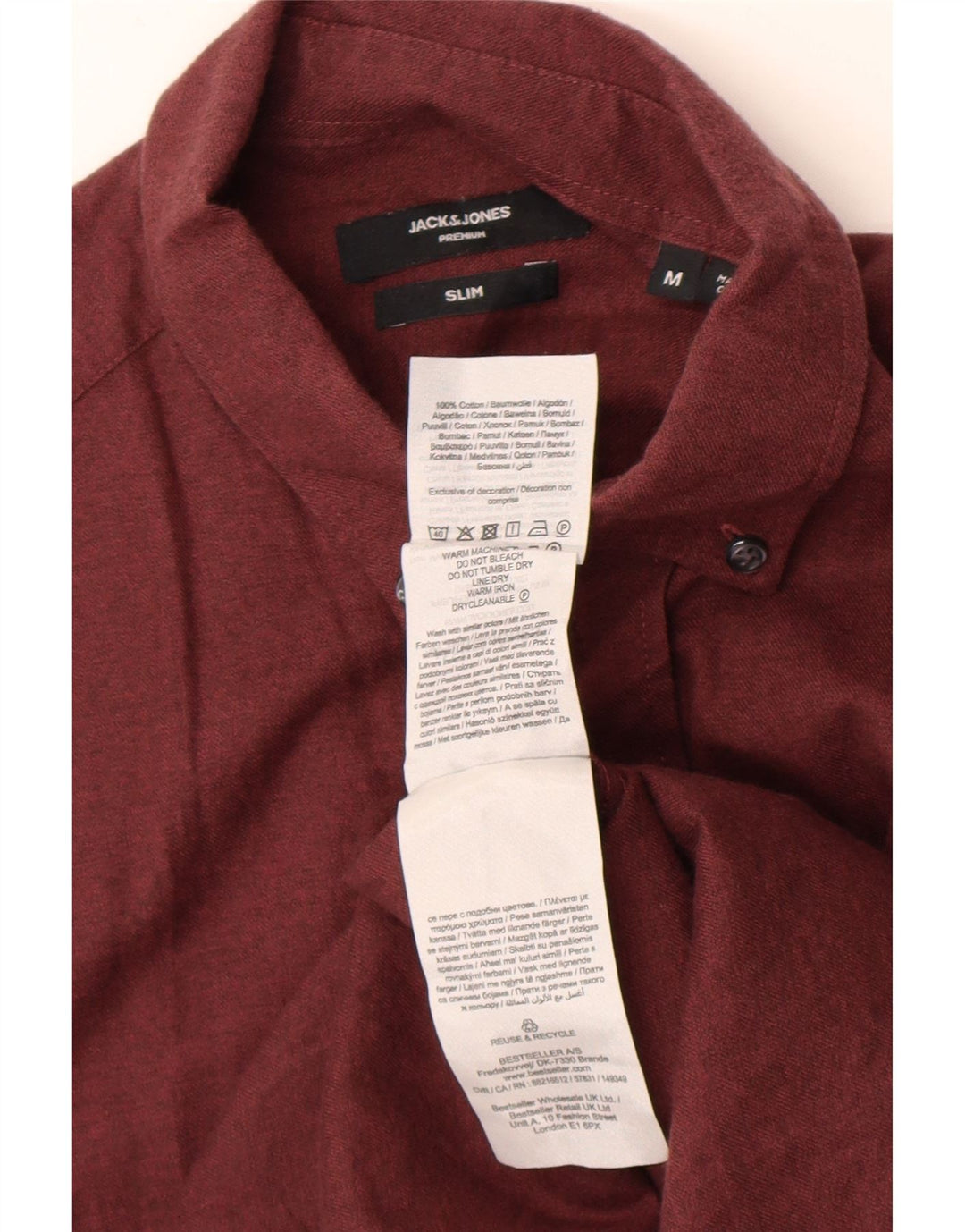 Camisa Jack & Jones Hombre Slim Fit Algodón Burdeos Medio