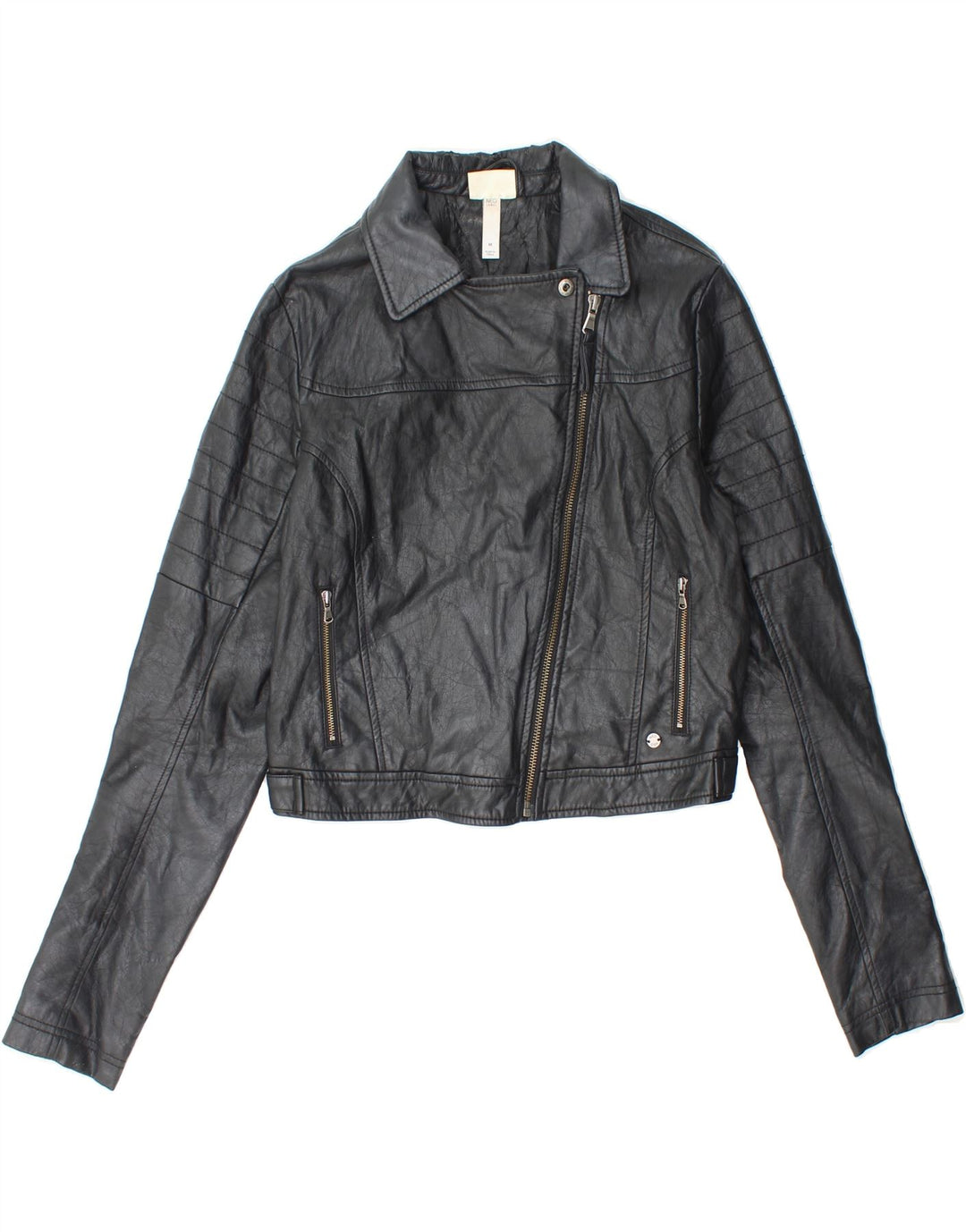 VINTAGE Womens Crop Faux Leather Jacket UK 12 Medium Black Polyurethane Vintage Vintage and Second-Hand Vintage from Messina Hembry 