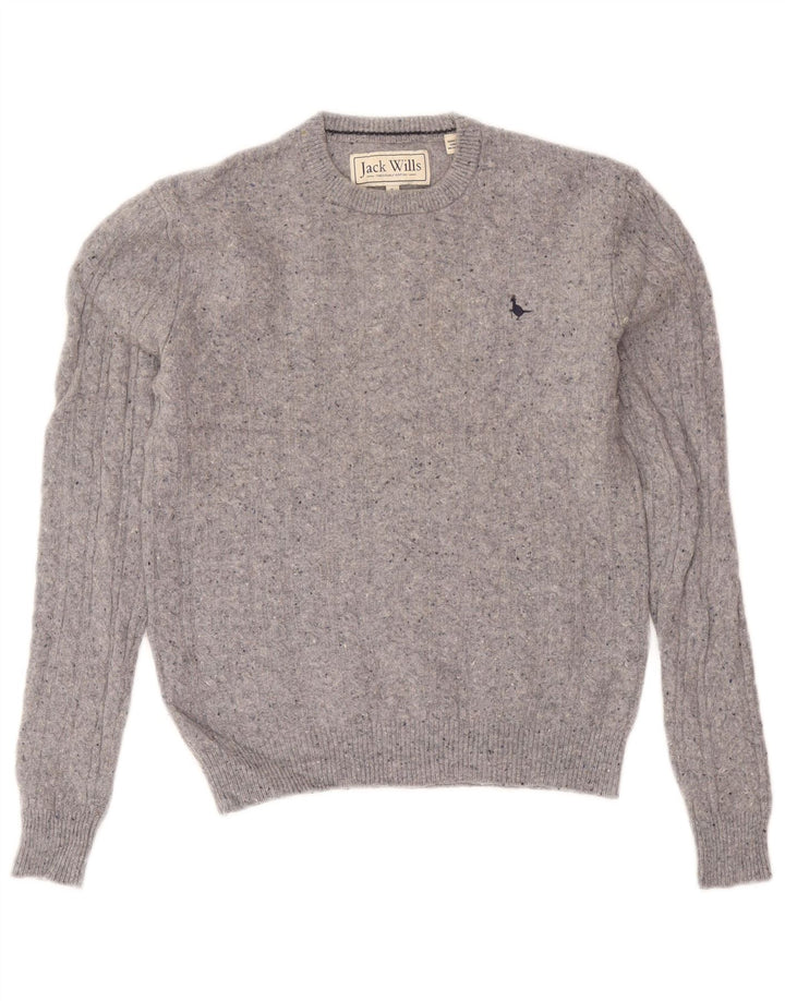 Jack Wills Jersey de cuello redondo para hombre de lana moteada gris pequeño