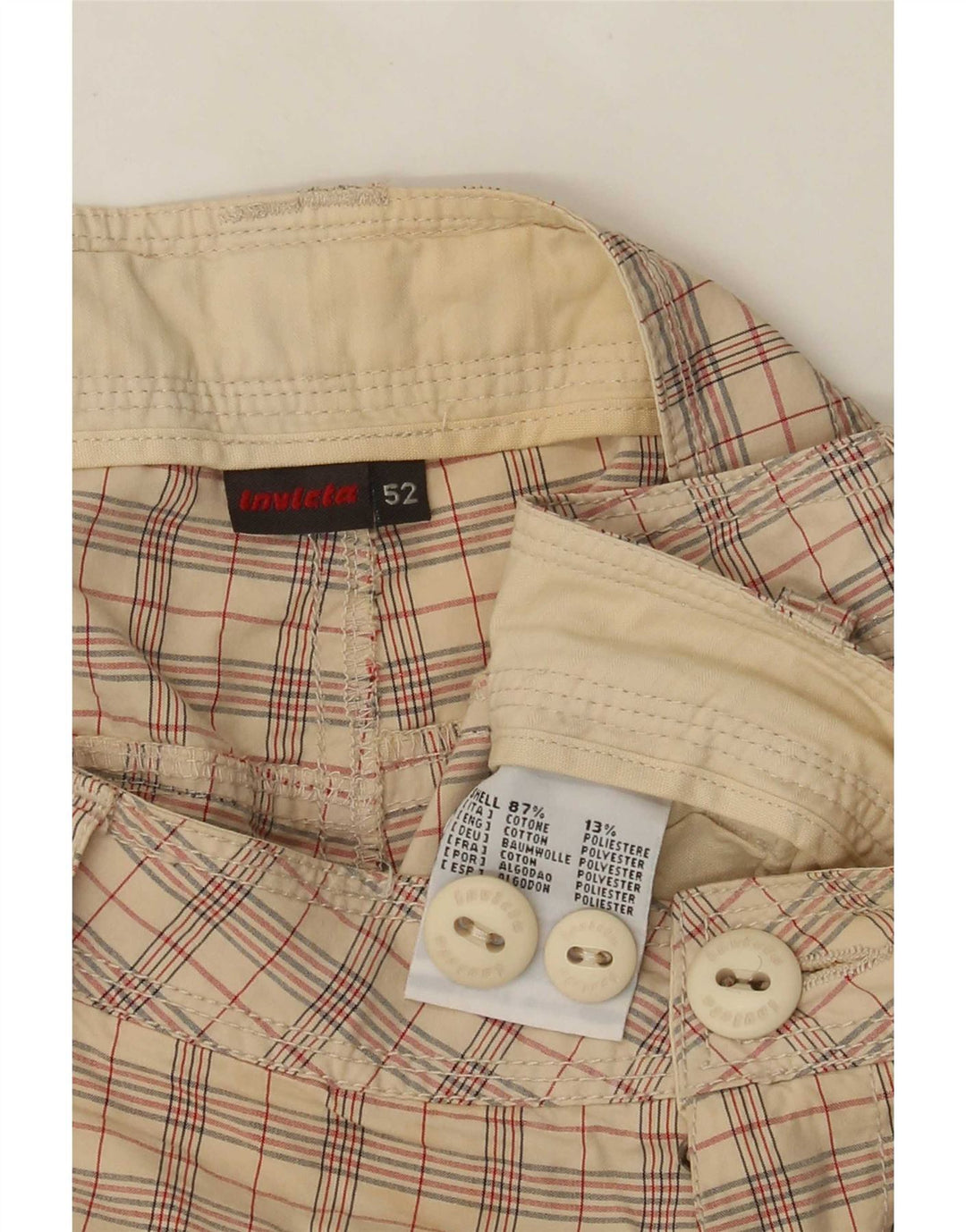 Pantalones cortos tipo cargo para hombre Invicta IT 52 XL W36 Algodón a cuadros beige