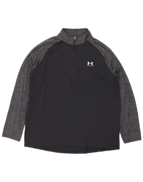 Under Armour Top gráfico con cremallera y cuello para hombre, manga larga, deportivo negro grande