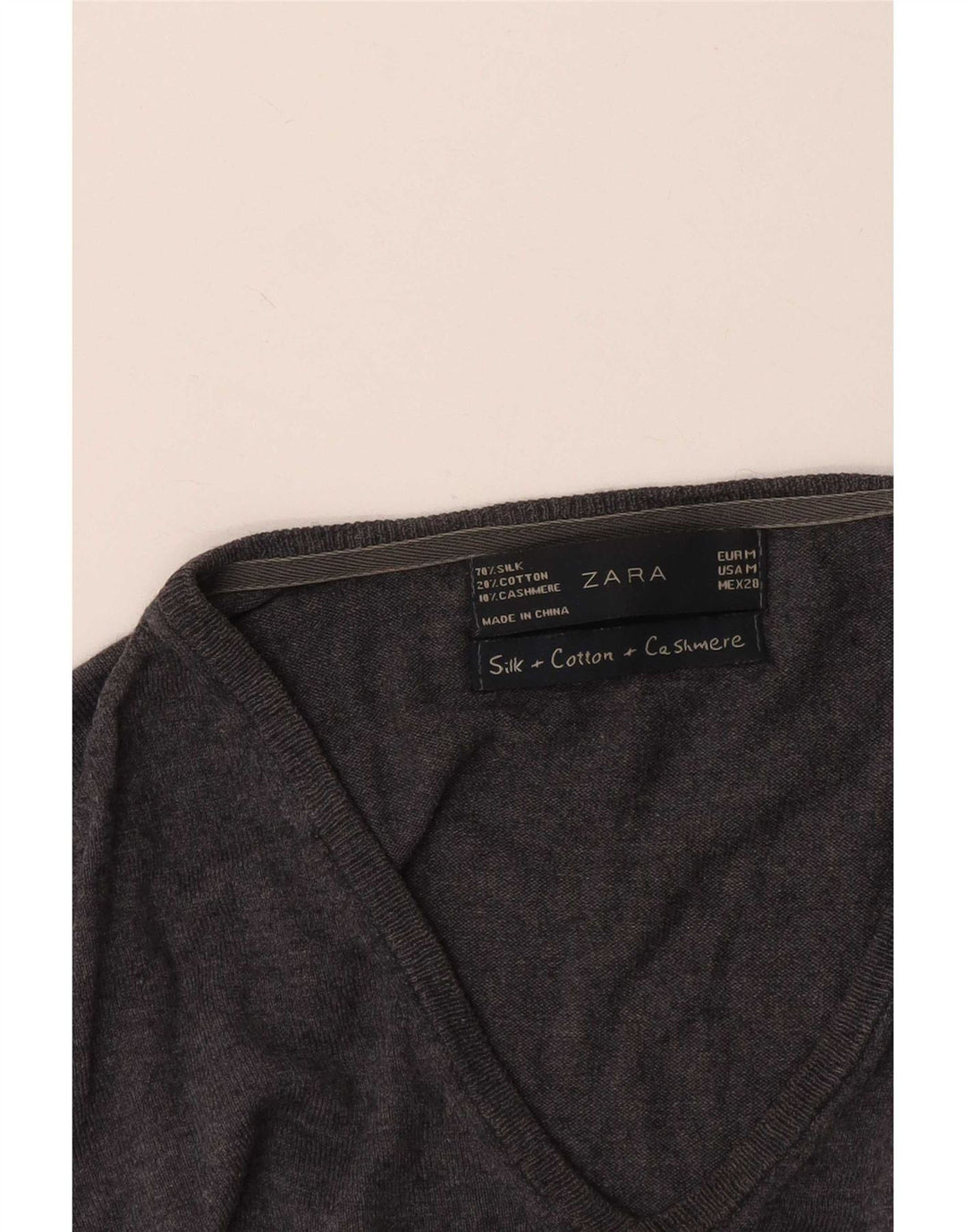 Zara - Jersey con cuello en V para mujer, talla 42, seda gris medio