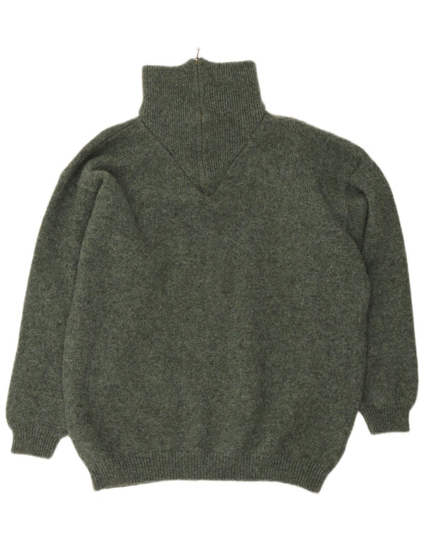 Vintage hombres zip cuello jumper suéter XL caqui lana virgen