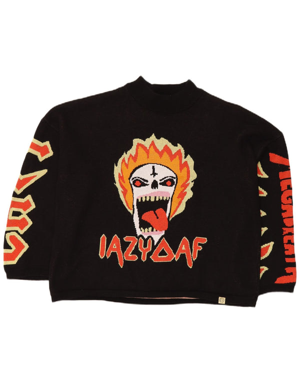 LAZY OAF Suéter tipo jersey con cuello de tortuga extragrande y calavera para hombre XL Algodón negro