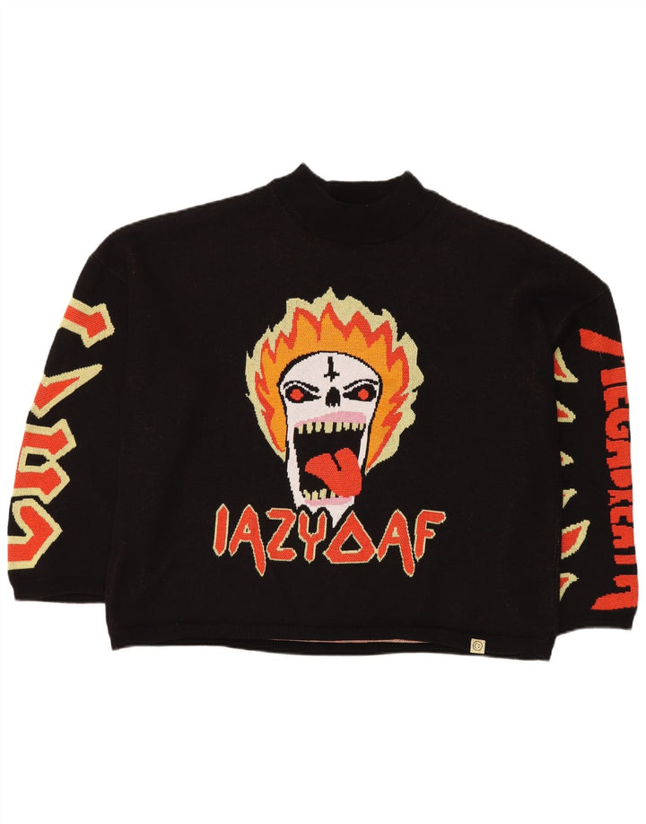 LAZY OAF Suéter tipo jersey con cuello de tortuga extragrande y calavera para hombre XL Algodón negro