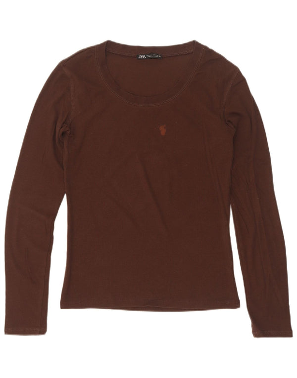 Zara Mujer Top Manga Larga UK 8 Small Marrón