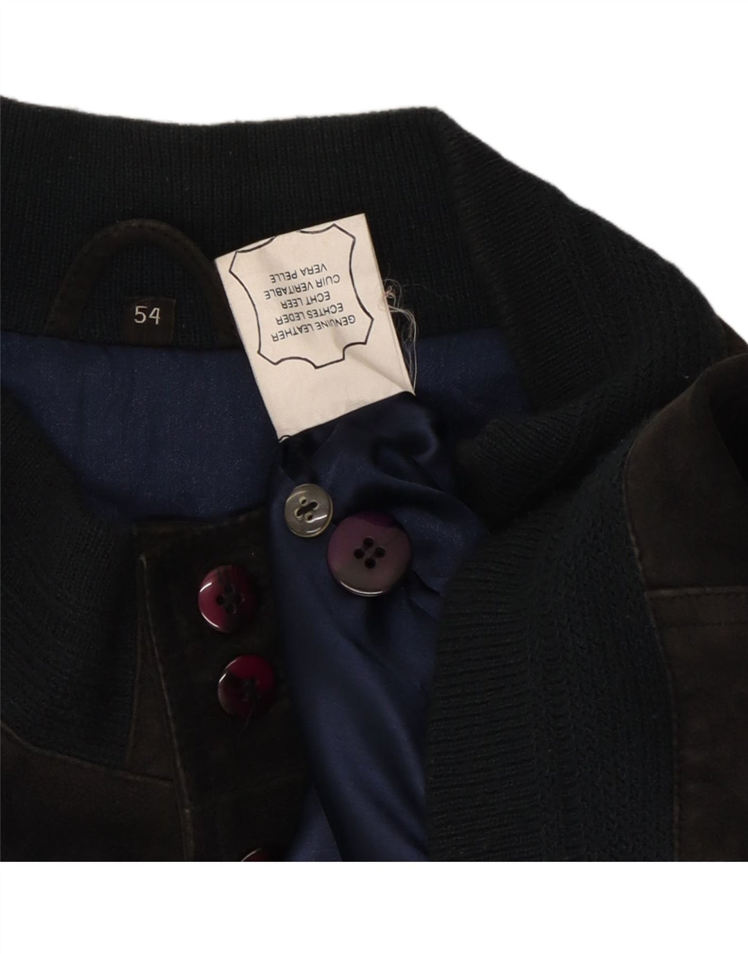 VINTAGE Mens Suede Bomber Jacket IT 54 2XL Black Leather