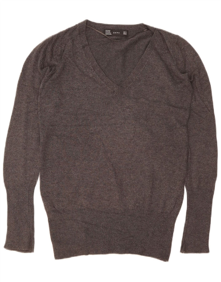 Zara - Jersey con cuello en V para mujer, talla 40, color gris medio
