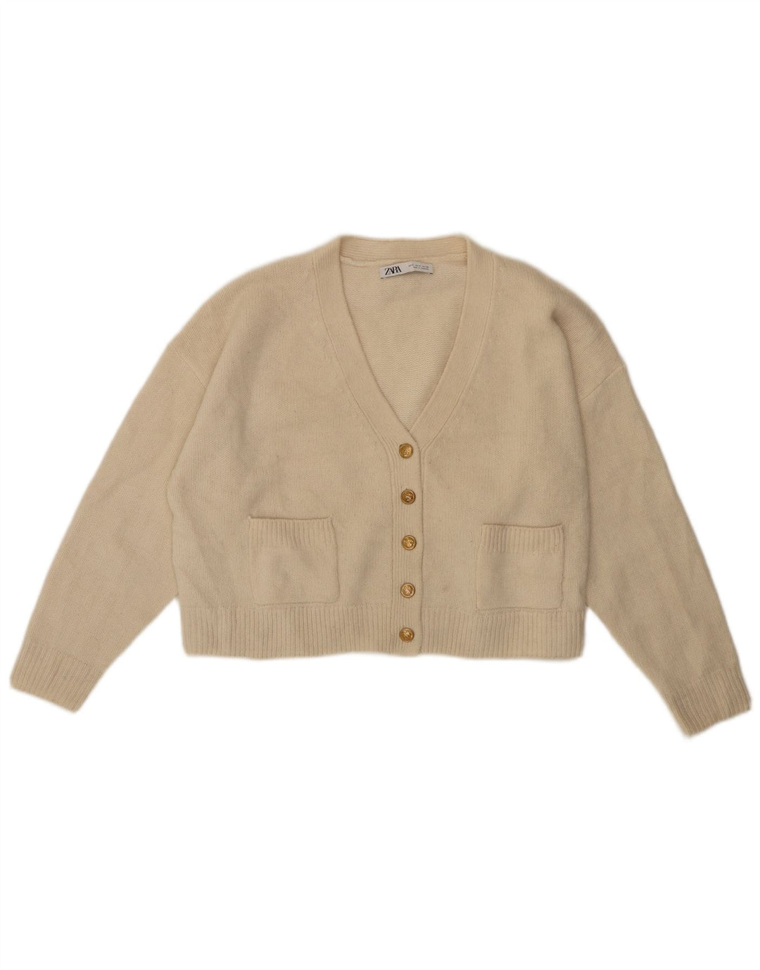 Zara Mujer Crop Suéter Cárdigan Extragrande UK 10 Small Off White Wool