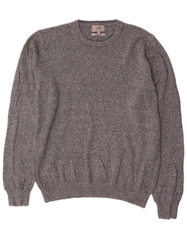 Marks & Spencer Jersey de cuello redondo para hombre de algodón moteado gris grande