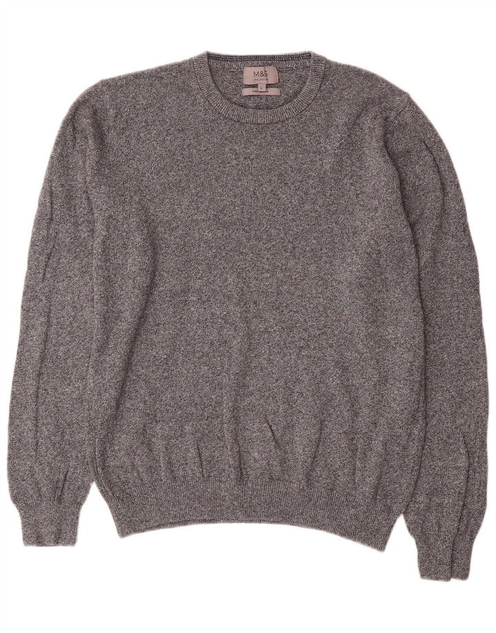 Marks & Spencer Jersey de cuello redondo para hombre de algodón moteado gris grande