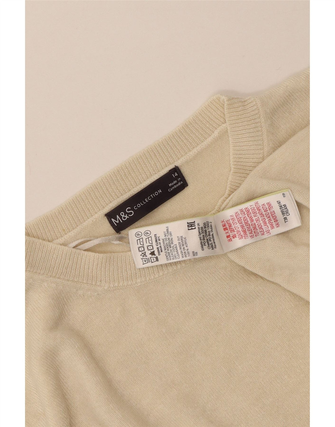 MARKS & SPENCER Suéter tipo jersey con cuello redondo para mujer Reino Unido 44 Acrílico beige medio
