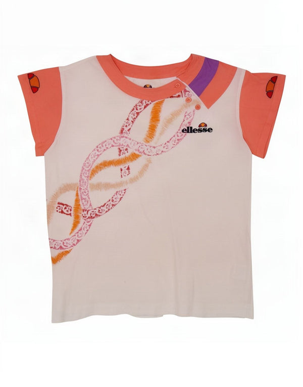 Ellesse Mujer Camiseta Gráfica Top IT 44 Medium Blanco Colorblock Algodón