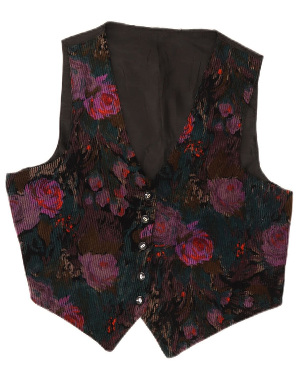 Vintage mujer pana chaleco Reino Unido 14 grande multicolor floral