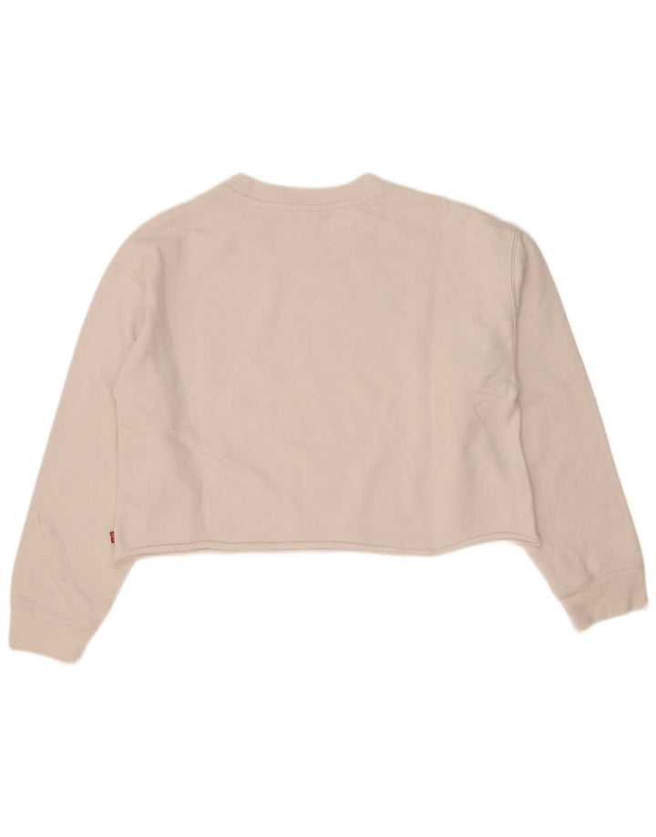 Levi's Mujer Oversize Crop Graphic Sudadera Jumper UK 10 Small Blanco