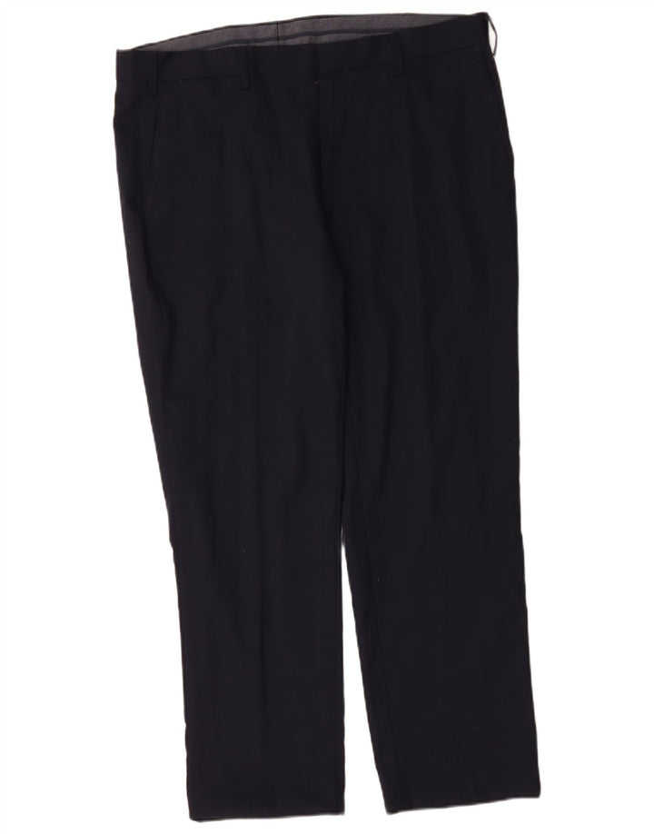 Marks & Spencer Pantalón de traje de corte regular para hombre W38 L29 Lana azul marino