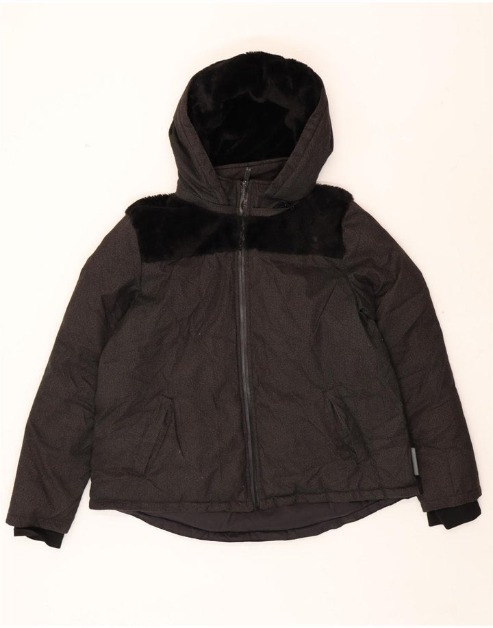 KAPPA Womens Hooded Padded Jacket UK 16 Large Grey Colourblock Polyester Vintage Kappa and Second-Hand Kappa from Messina Hembry 