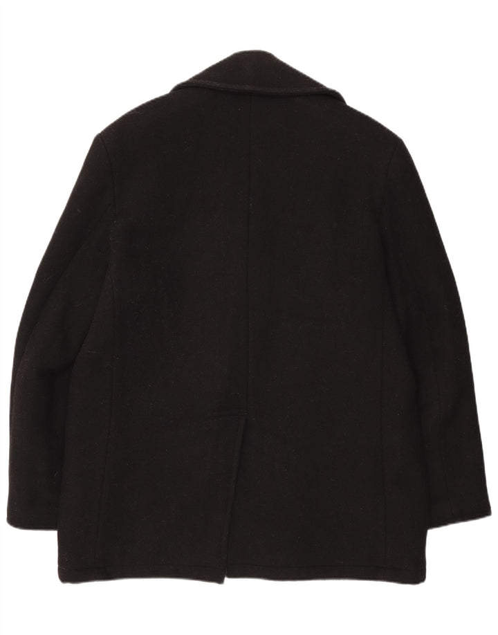 Vintage hombres guisante abrigo Reino Unido 38 lana negra mediana