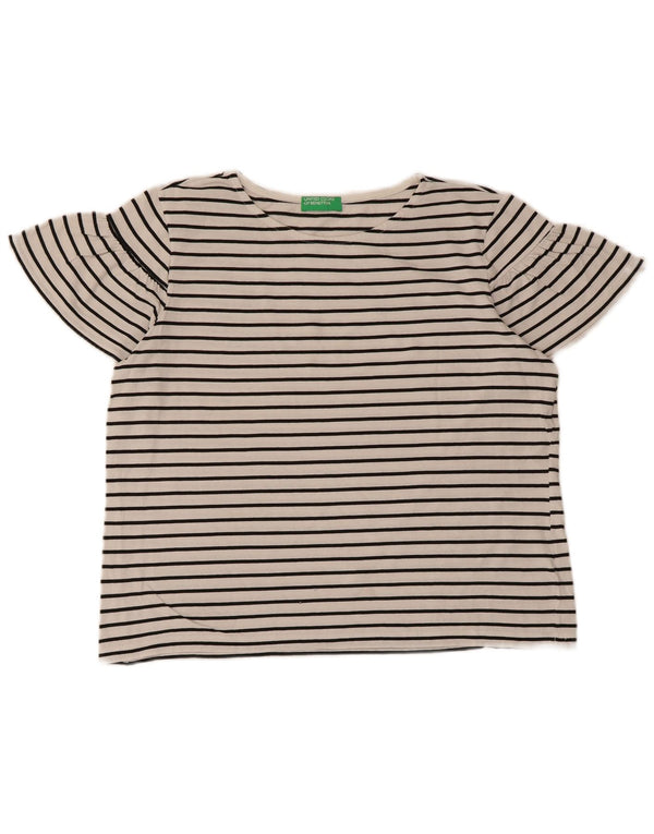 Benetton Camiseta De Manga Corta Para Mujer UK 46 Large Blanco Rayas