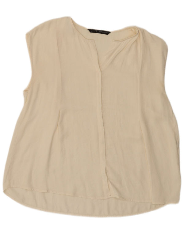 Zara Blusa tipo camisa sin mangas para mujer UK 46 Large Off White Poliéster
