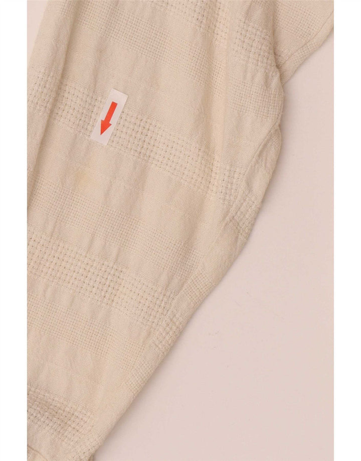 Camisa vintage para hombre grande de lino geométrico blanco roto