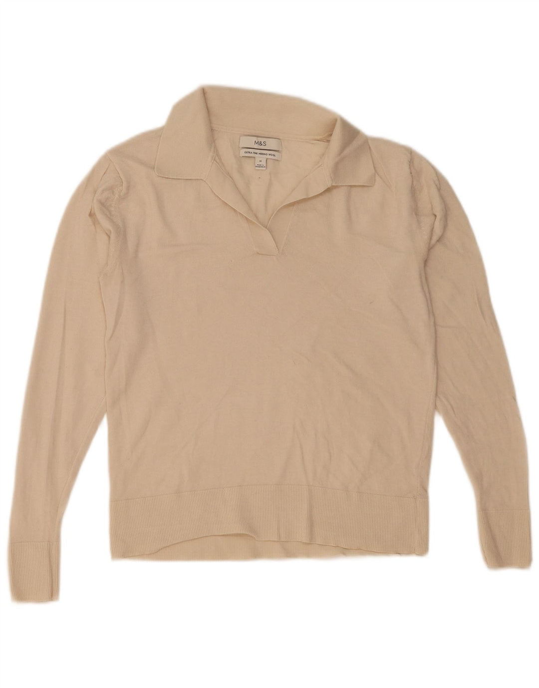 Marks & Spencer Jersey tipo polo para mujer, talla 40, lana beige mediana