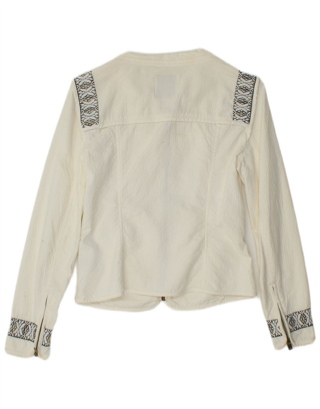 ZARA Chaqueta bomber corta extragrande para mujer Reino Unido 10 Small Off White Geométrico
