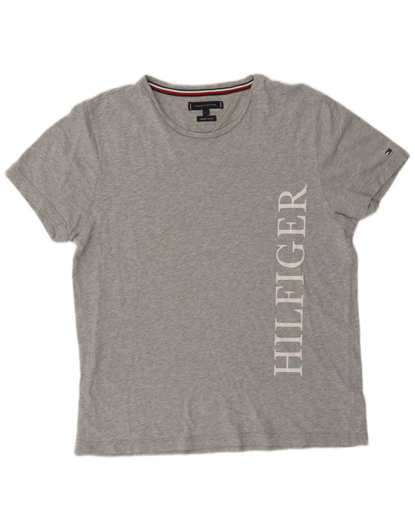 Tommy Hilfiger Camiseta gráfica para mujer Top UK 46 Algodón moteado gris grande