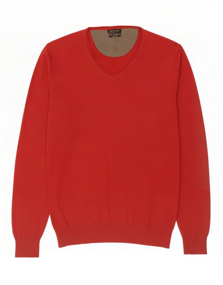 Jersey Massimo Dutti Hombre Cuello Pico Algodón Rojo Medio
