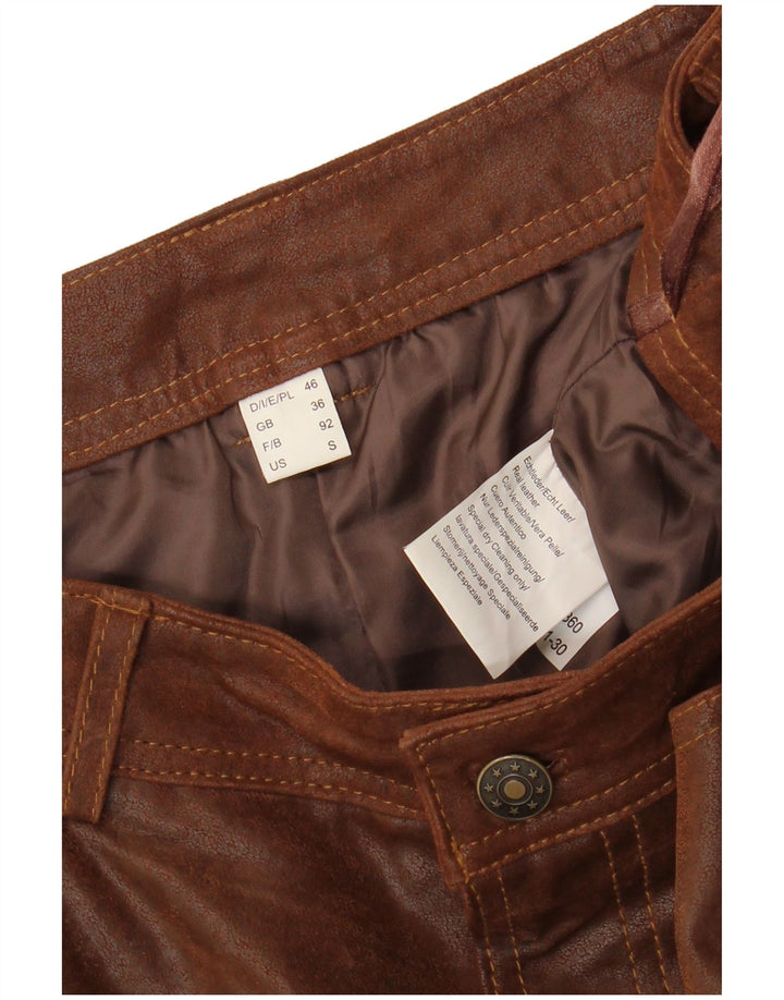 VINTAGE Pantalones de cuero rectos para hombre Reino Unido 36 Pequeño W31 L30 Cuero marrón