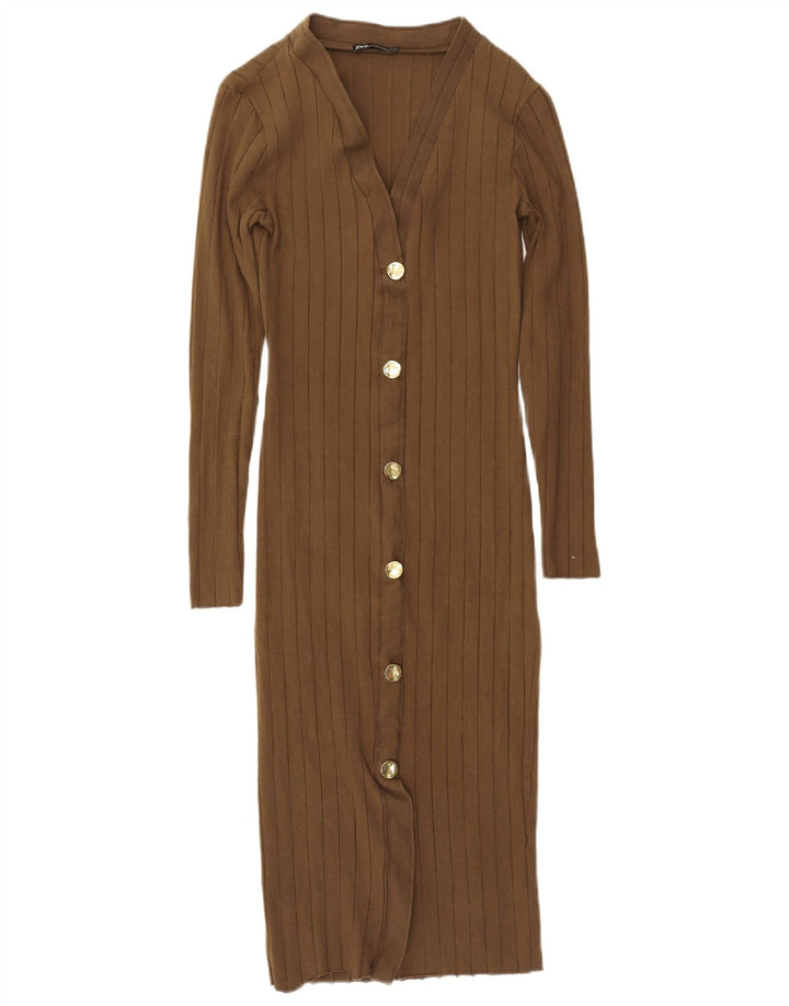 Zara Vestido largo de manga larga para mujer UK 42 Medium Khaki