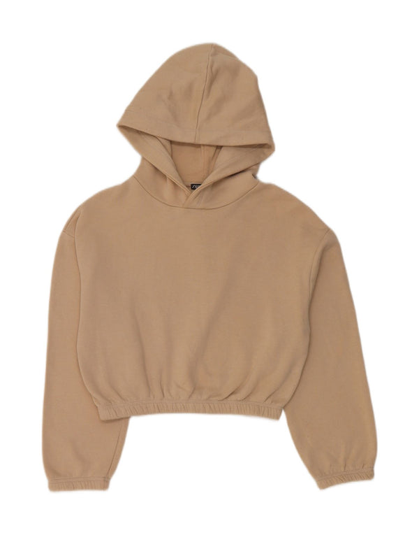 Zara Mujer Crop Sudadera con capucha Jumper UK 10 Small Beige Algodón