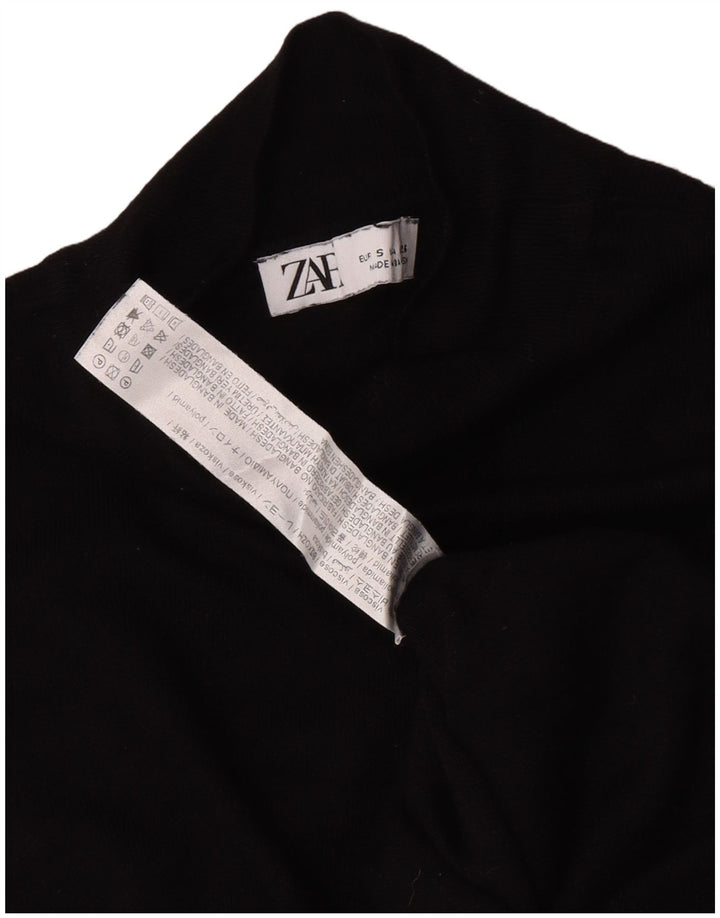 Zara Mujer Cuello Alto Jersey Jersey UK 10 Small Viscosa Negra