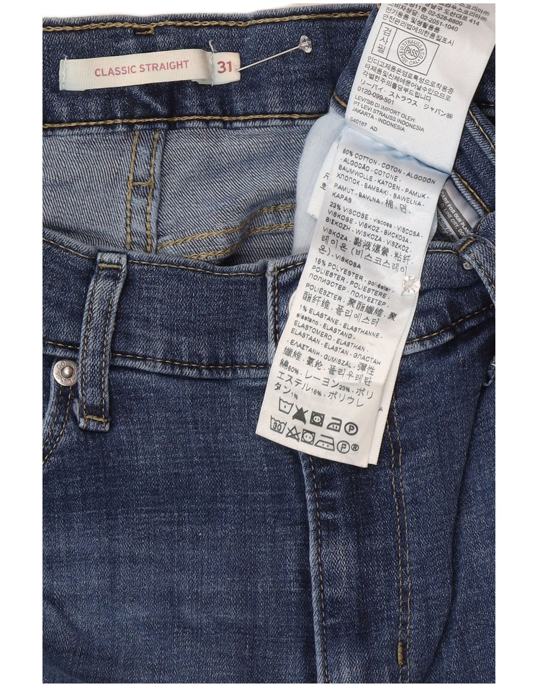 Levi's Vaqueros Rectos Clásicos Mujer W31 L32 Algodón Azul