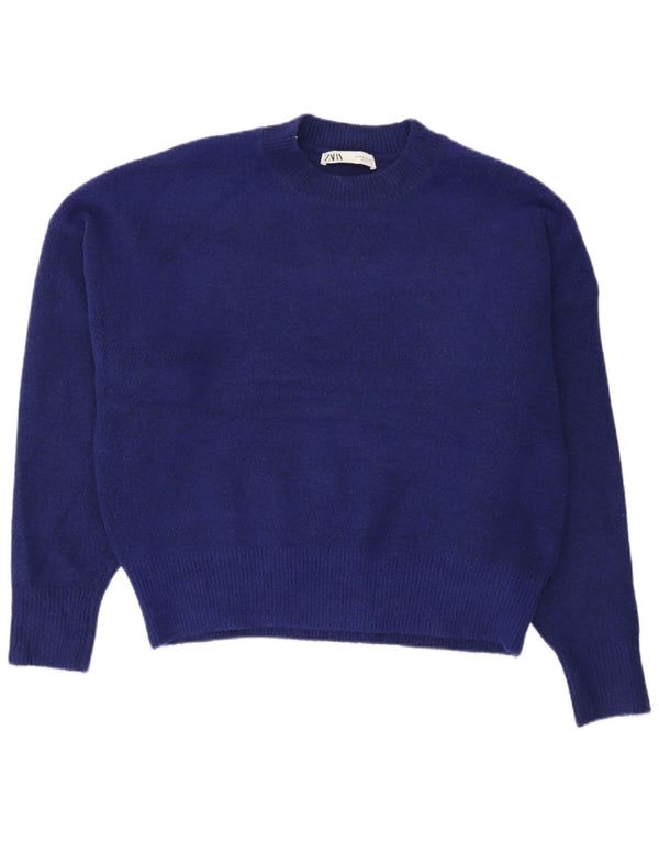 Zara Mujer Jersey De Cuello Redondo De Gran Tamaño UK 44 Acrílico Azul Medio